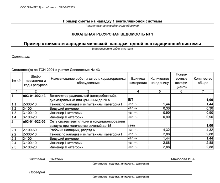 локальная ресурсная ведомость
